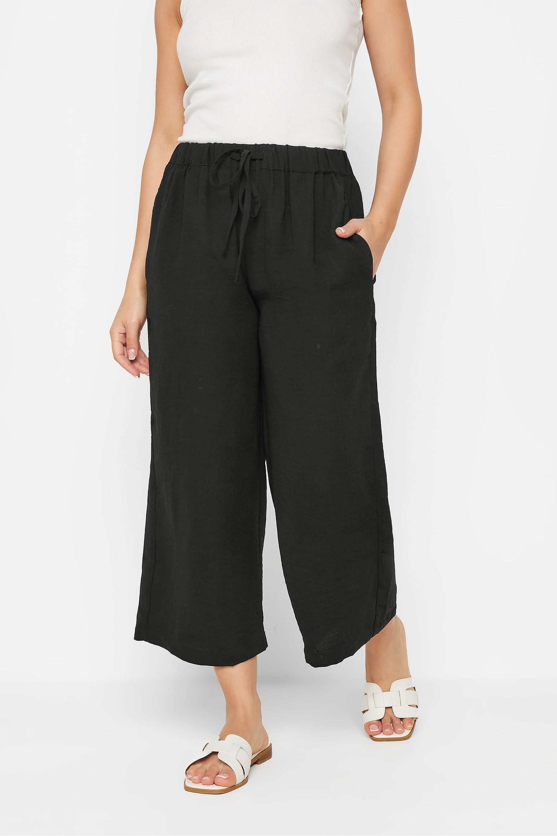 Buy PixieGirl Petite Black Wide Leg Cropped Trousers from Next Luxembourg