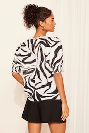 Friends Like These Monochrome Round Neck Shirred Cuff Short Sleeve Top - Image 4 of 4
