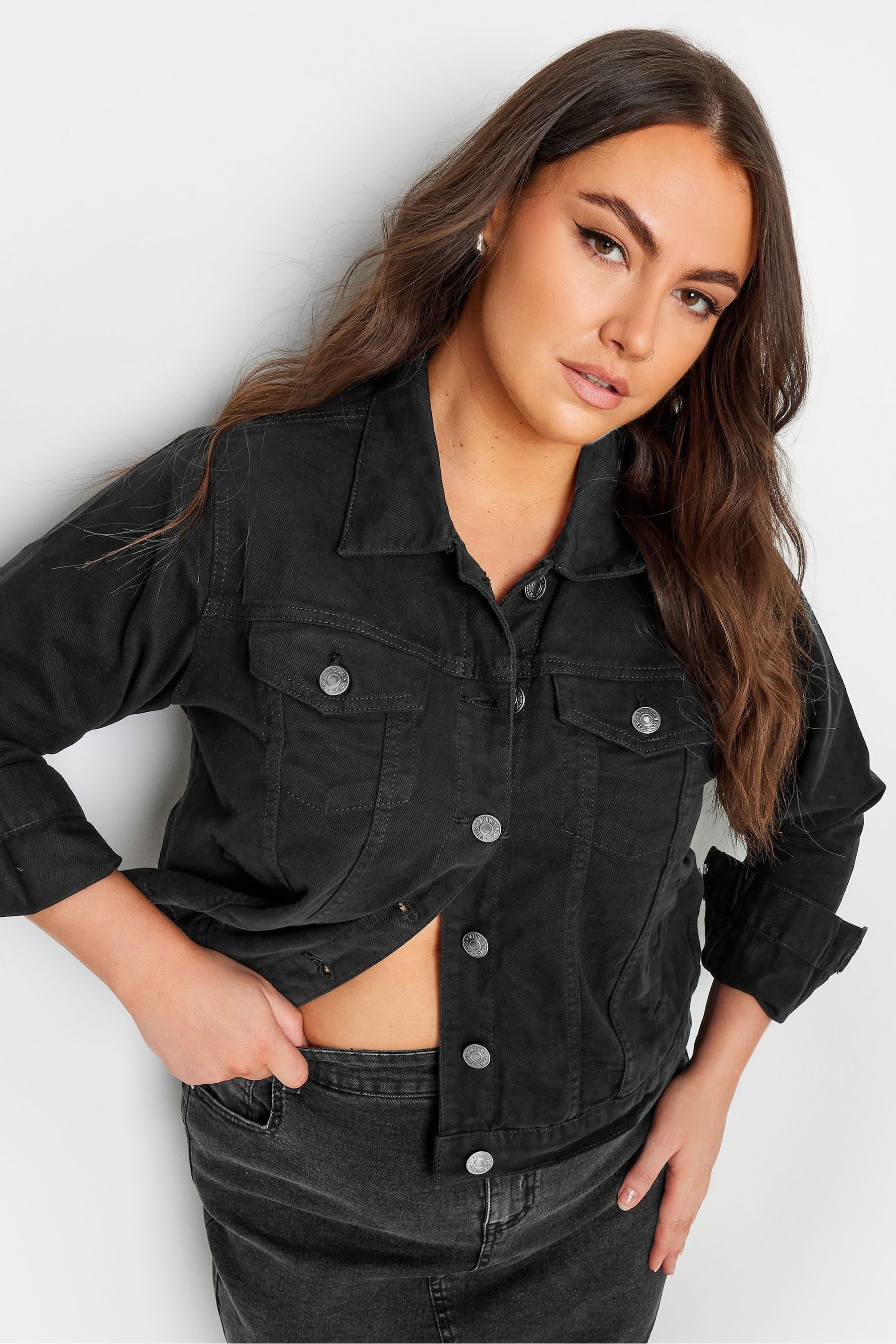 Yours Curve Black Curve 100 Cotton Classic Denim Jacket 12 Womens