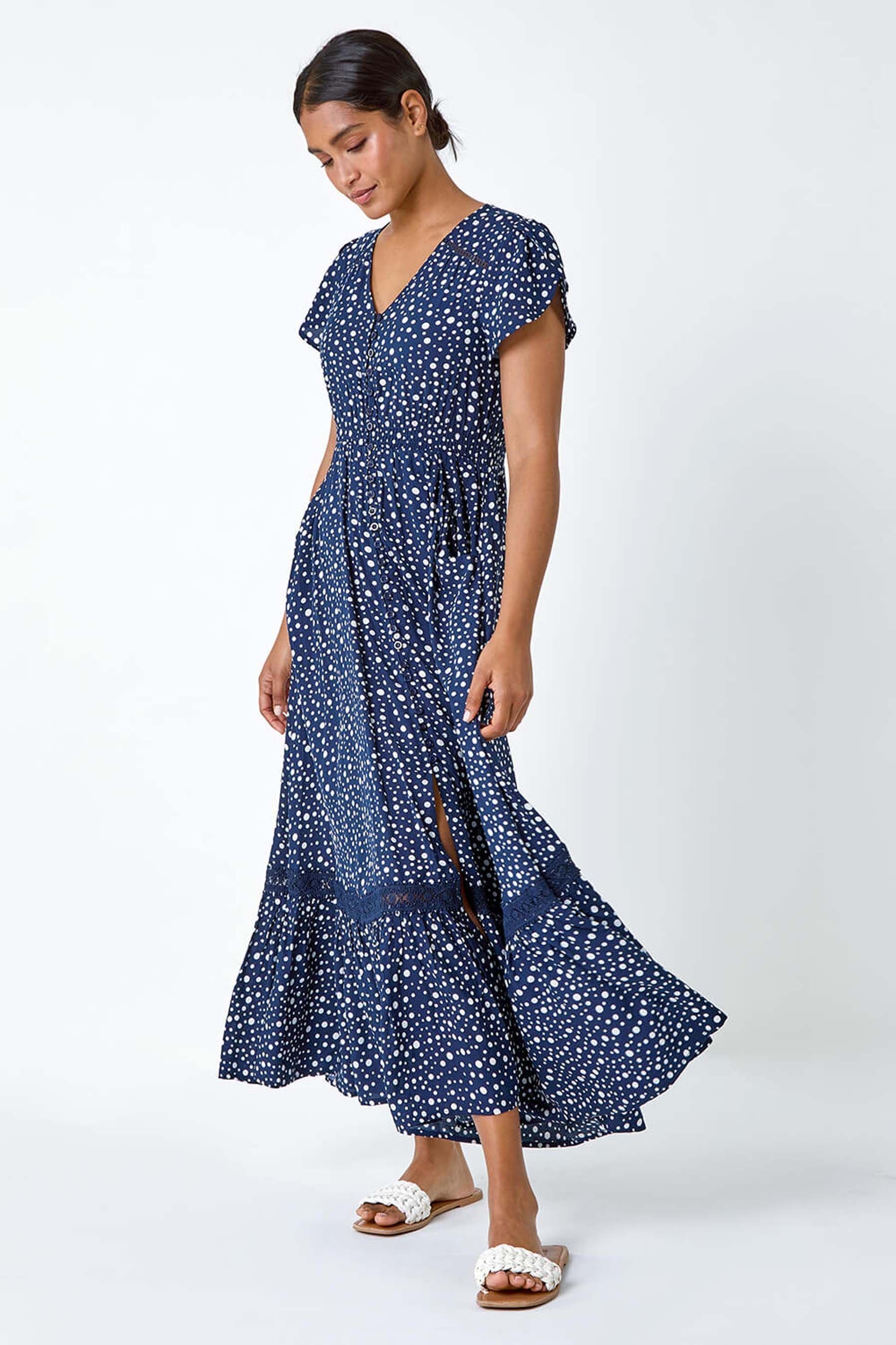 Buy Roman Blue Polka Dot Lace Detail Maxi Dress from the Next UK online shop