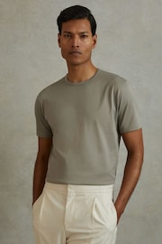 Reiss Vetiver Caspian Mercerised Cotton Crew Neck T-Shirt - Image 1 of 5