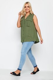 Yours Curve Khaki Green Sleeveless Utility Shirt - Image 2 of 4