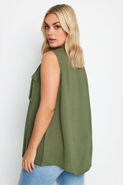 Yours Curve Khaki Green Sleeveless Utility Shirt - Image 3 of 4