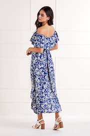 Mela Blue Ditsy Print Bardot Dipped Hem Dress - Image 2 of 4