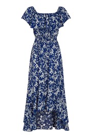 Mela Blue Ditsy Print Bardot Dipped Hem Dress - Image 4 of 4