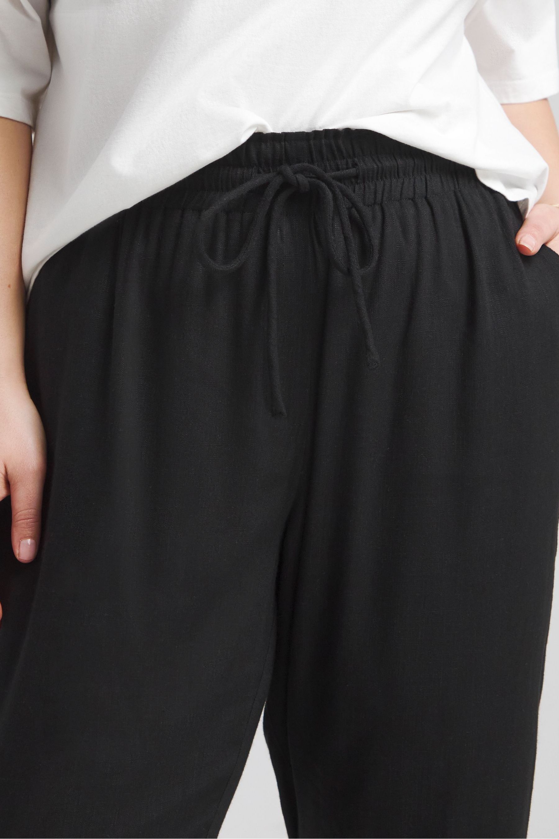 Buy Simply Be Black Tie Waist Tapered Linen Trousers from Next Canada