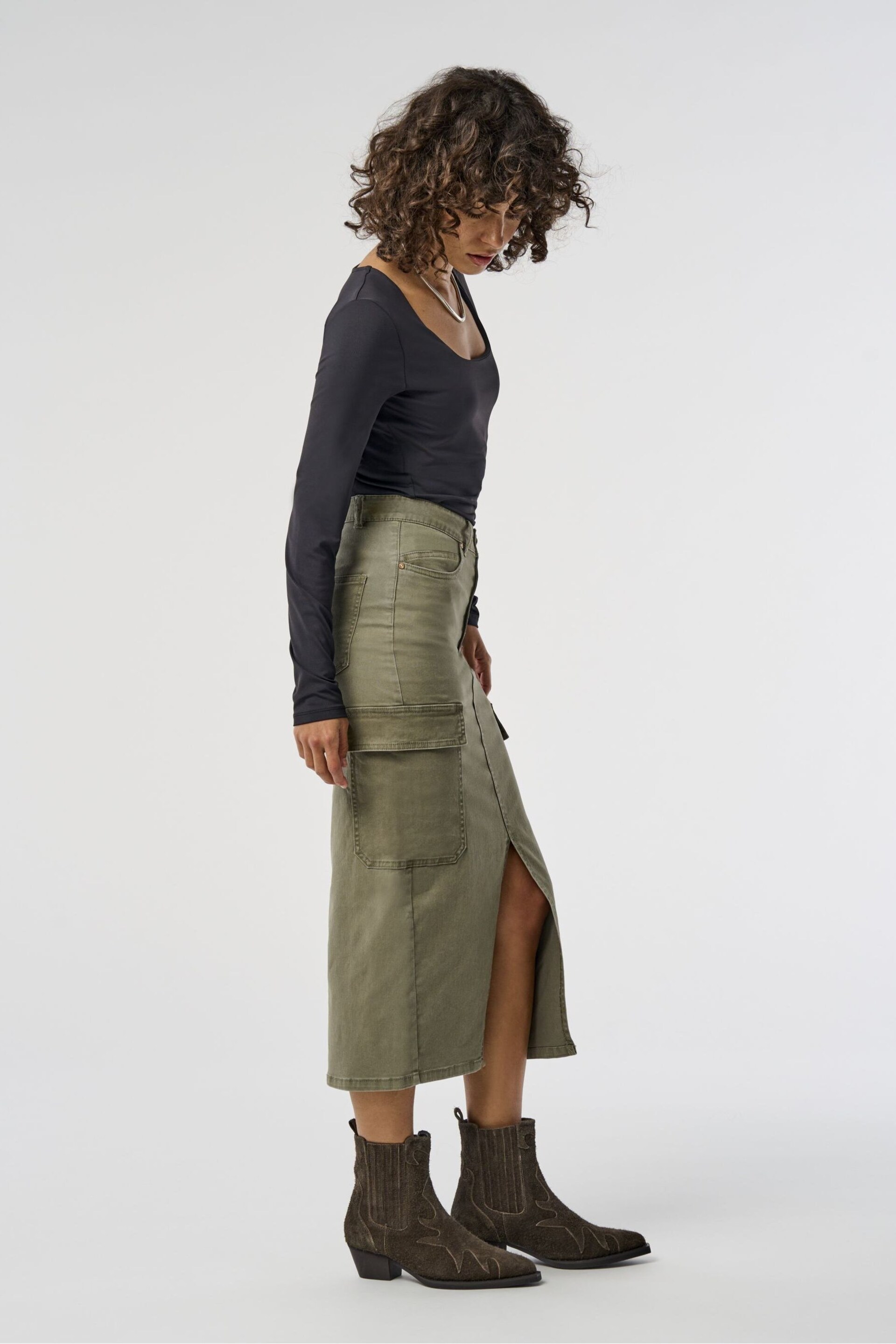 ONLY Green Utility Midi Skirt With Front Split - Image 1 of 8