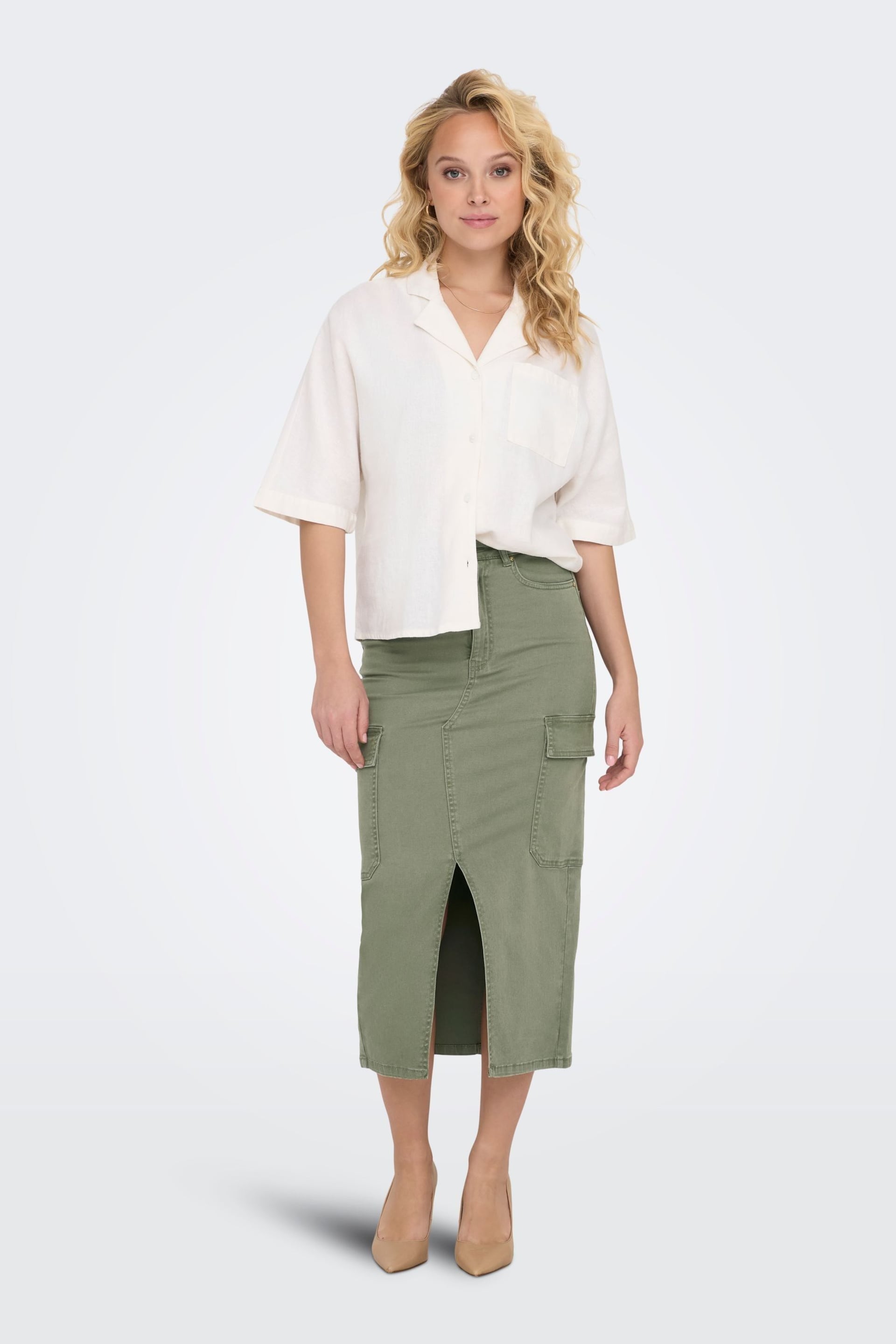 ONLY Green Utility Midi Skirt With Front Split - Image 6 of 8