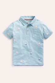 Boden Blue Embroidered Slubbed Polo Shirt - Image 1 of 3