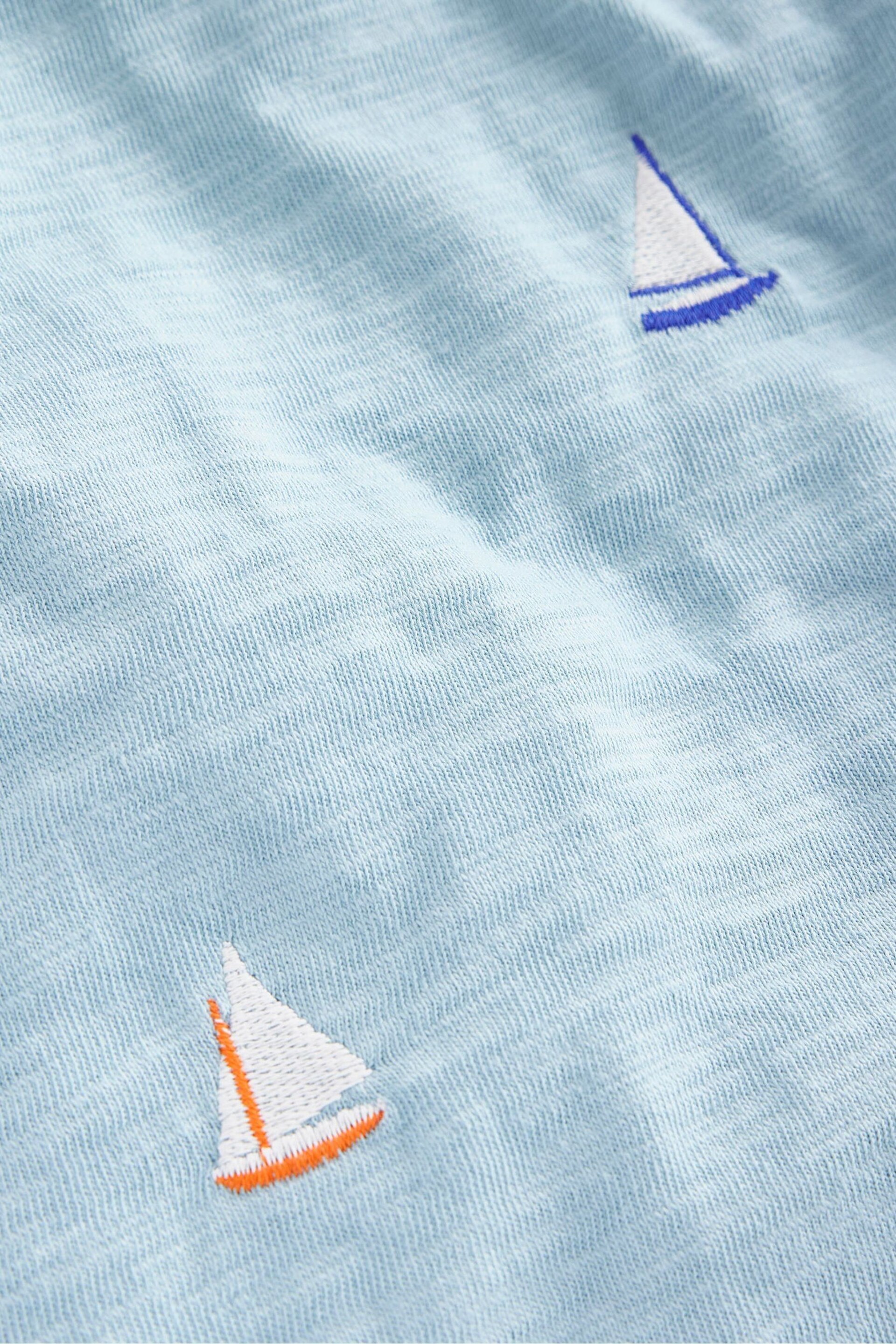 Boden Blue Embroidered Slubbed Polo Shirt - Image 3 of 3