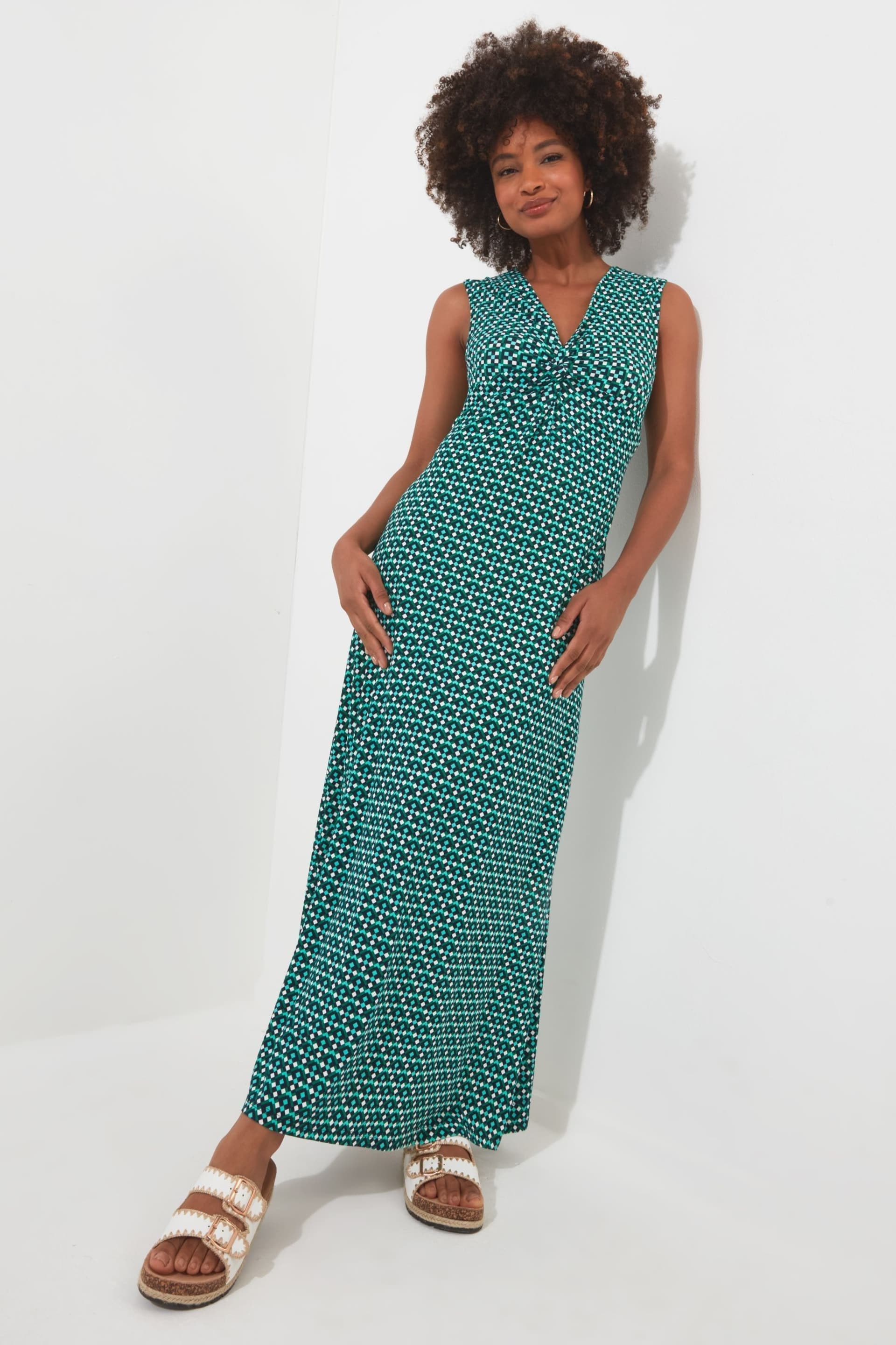 Joe Browns Green Geo Print Twist Front Jersey Maxi Dress - Image 2 of 5