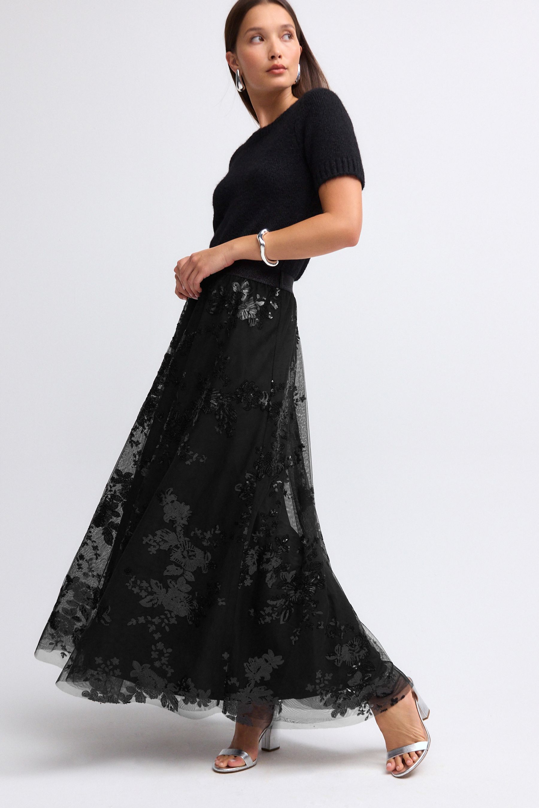 Plus size black sequin maxi skirt shop