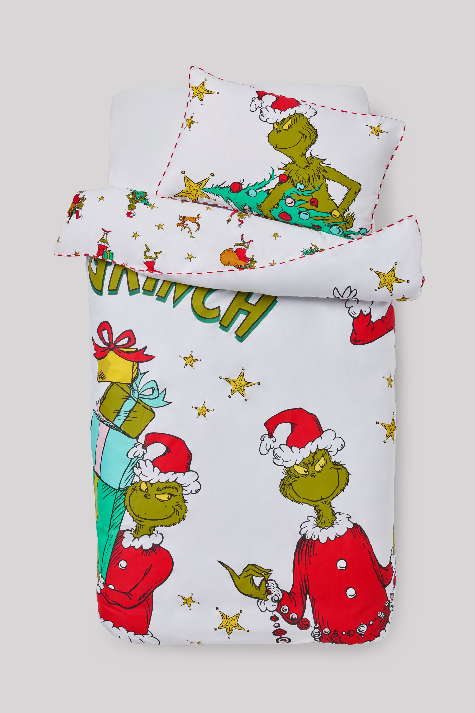Buy The Grinch Christmas 100 Cotton Duvet Cover and Pillowcase Set from Next Luxembourg