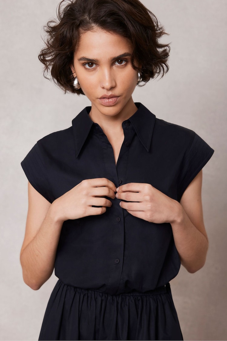 Mint Velvet Blue 100% Cotton Cropped Shirt - Image 1 of 4