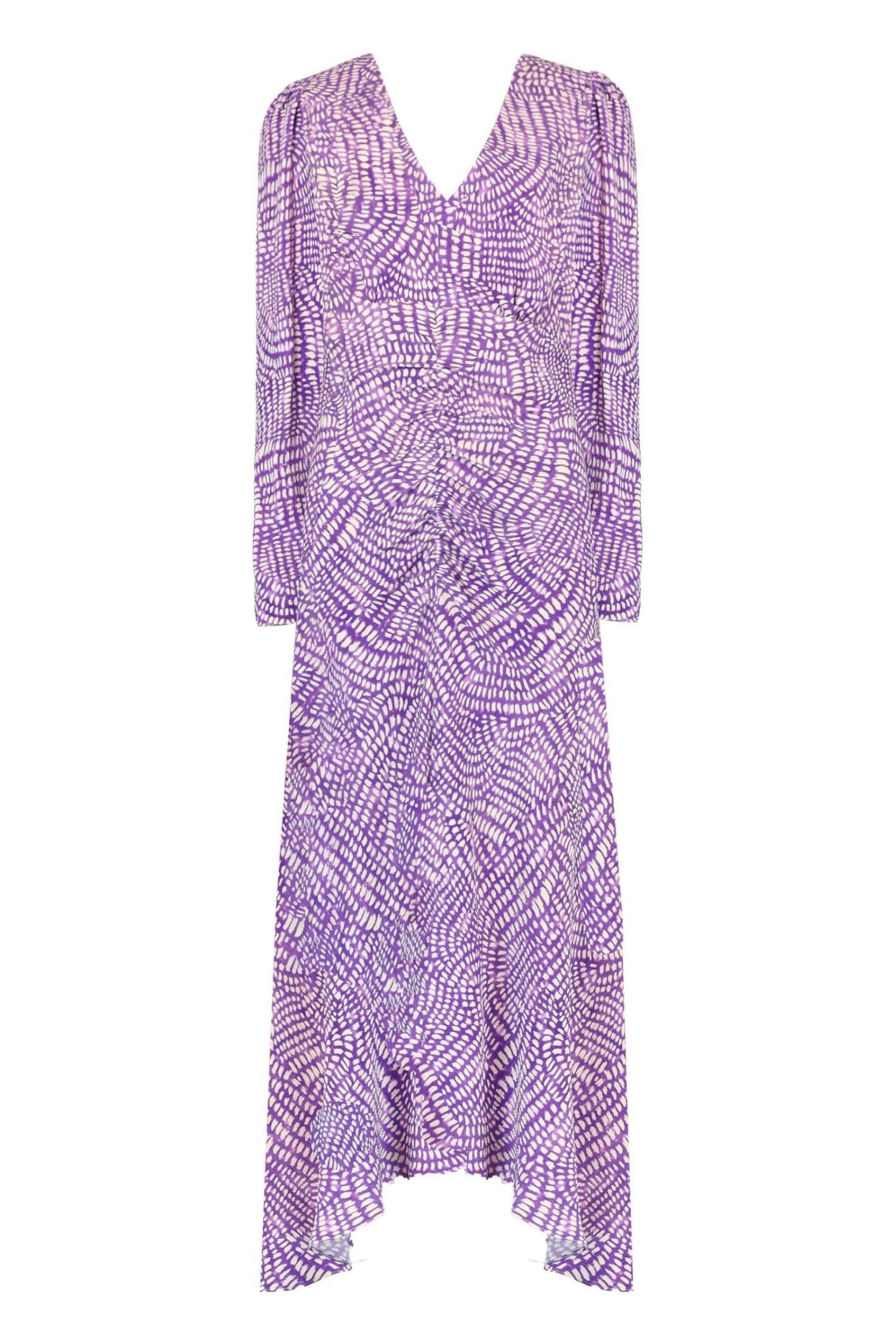 Ro&Zo Petite Purple Geo Print Ruched Front Midi Dress - Image 5 of 5