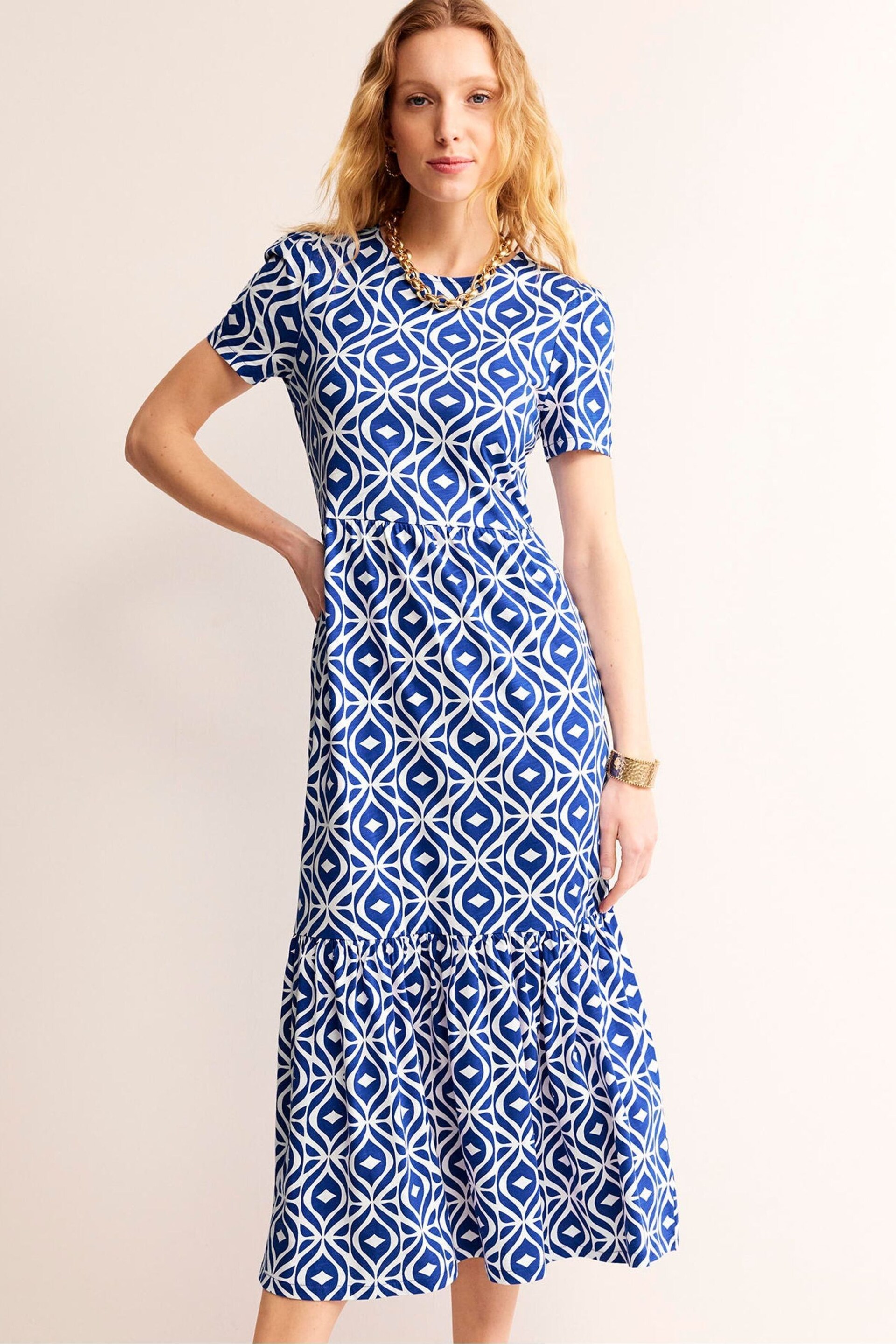 Boden Blue Emma Tiered Jersey Midi Dress - Image 5 of 6