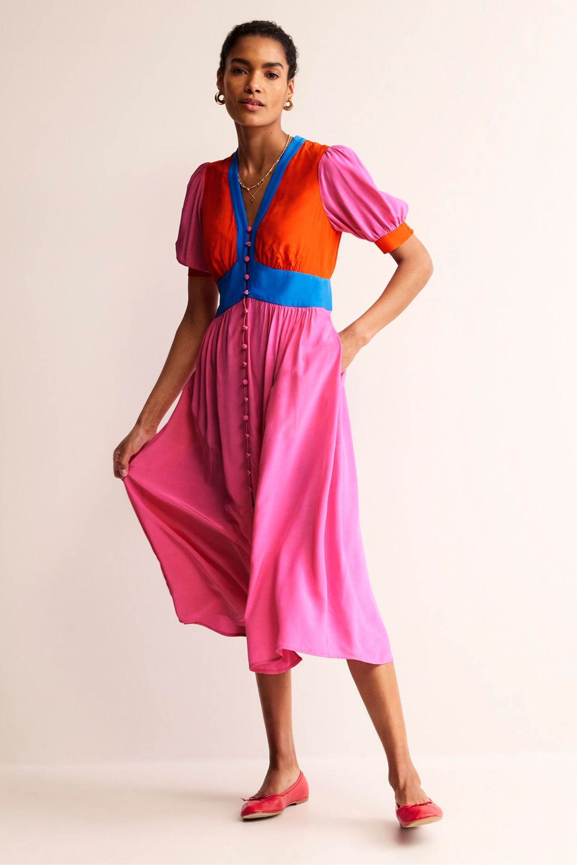Boden Pink Elsa Midi Tea Dress - Image 3 of 6