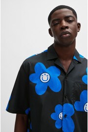 HUGO Blue Oversize Floral Graphic Print Shirt - Image 4 of 5