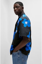 HUGO Blue Oversize Floral Graphic Print Shirt - Image 5 of 6