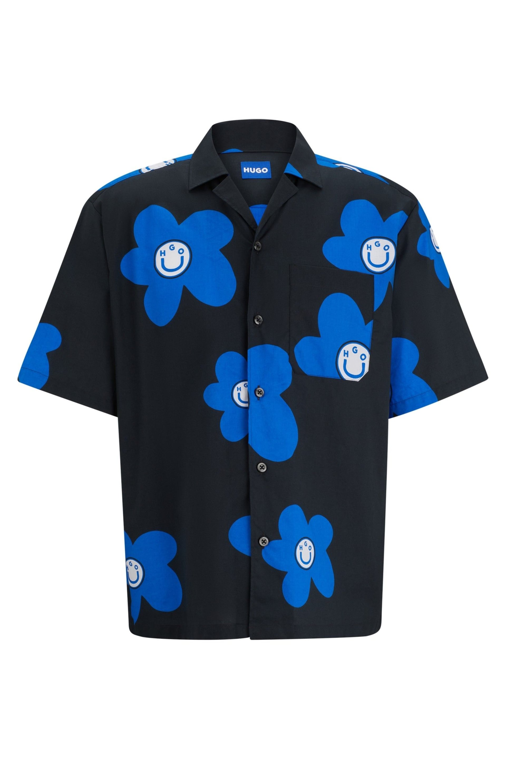 HUGO Blue Oversize Floral Graphic Print Shirt - Image 6 of 6