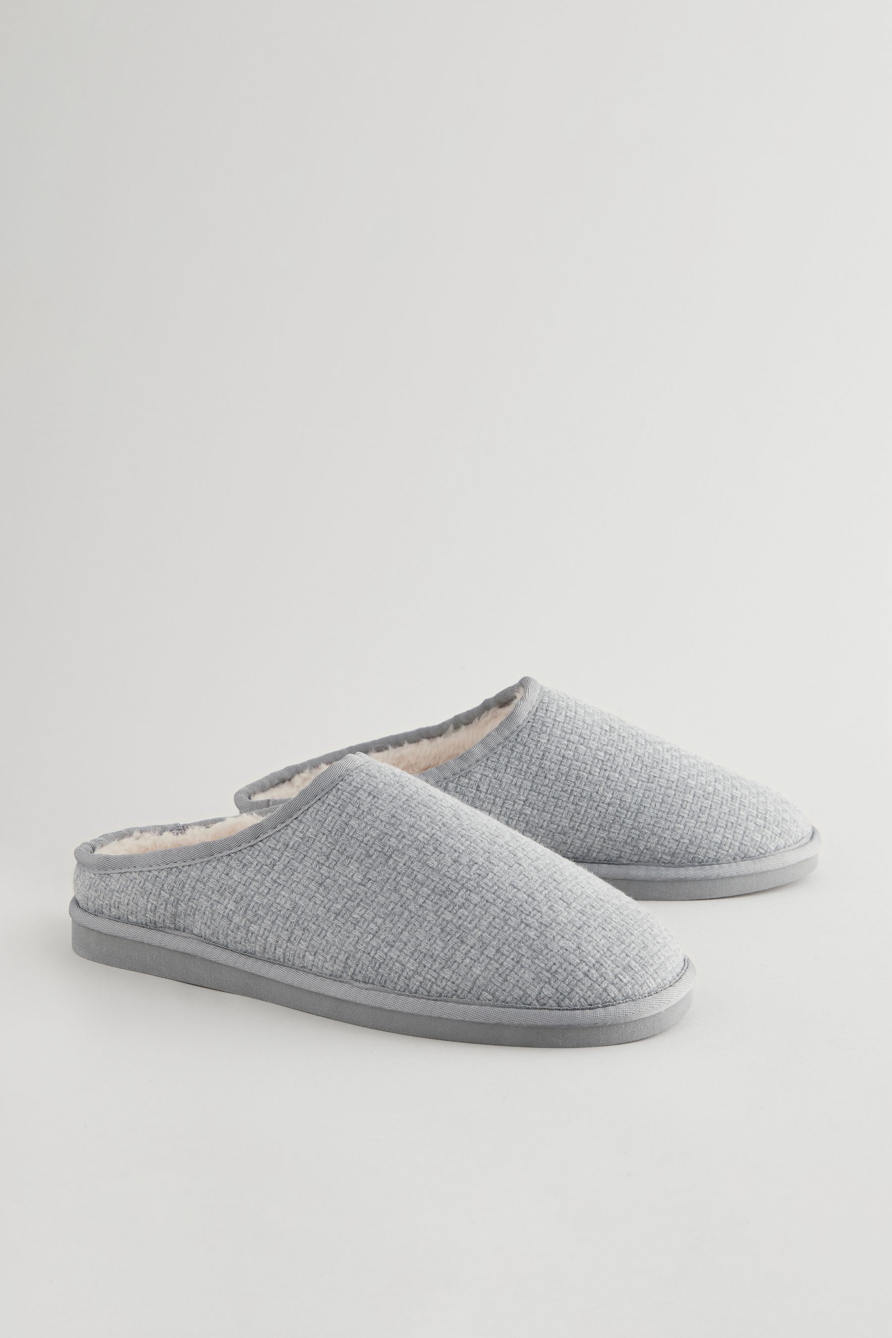 Buy Grey Faux Fur Lined Textured Mule Slippers from the Next UK online shop