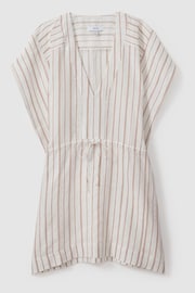 Reiss Cream/Brown Romy Linen-Cotton Striped Kaftan - Image 2 of 4