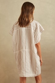 Reiss Cream/Brown Romy Linen-Cotton Striped Kaftan - Image 3 of 4