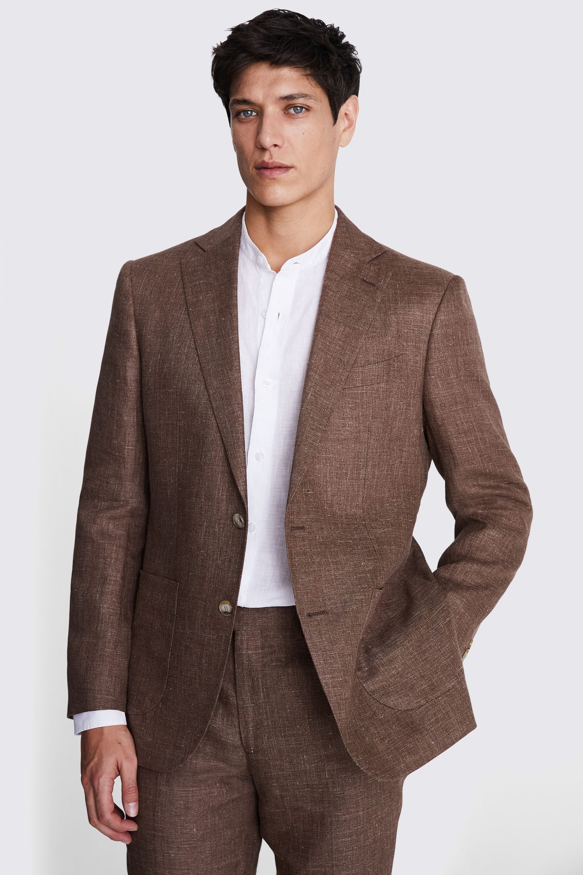 MOSS Brown Tailored Fit Copper Linen Jacket - Image 1 of 4