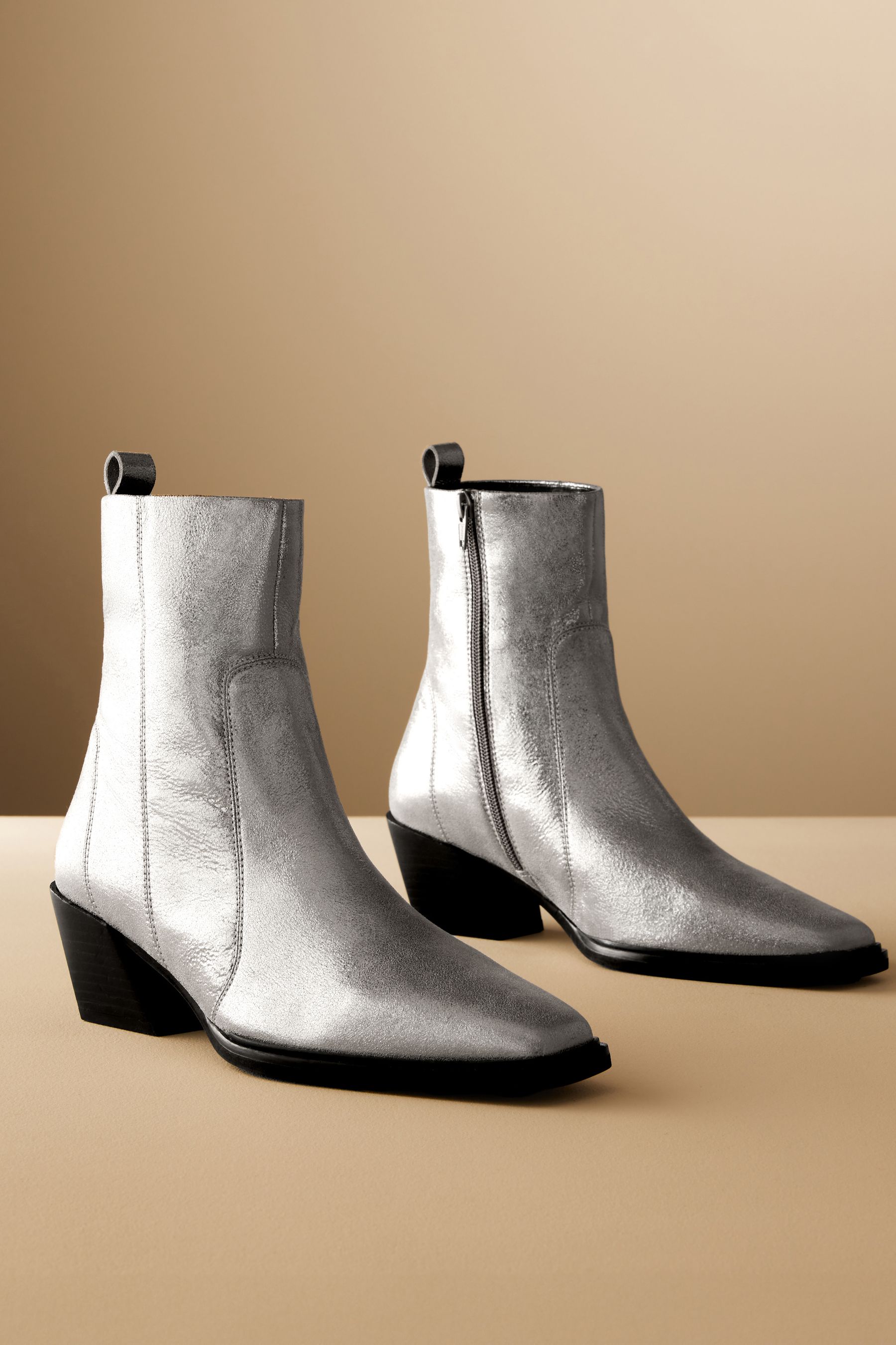 Shiny silver ankle boots cheap