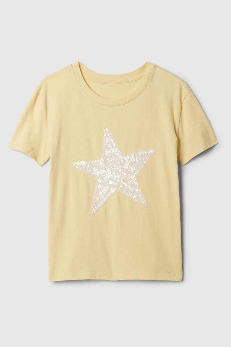 Gap Yellow Star Sequin Graphic Short Sleeve Crew Neck T-Shirt (4-13yrs) - Image 4 of 4