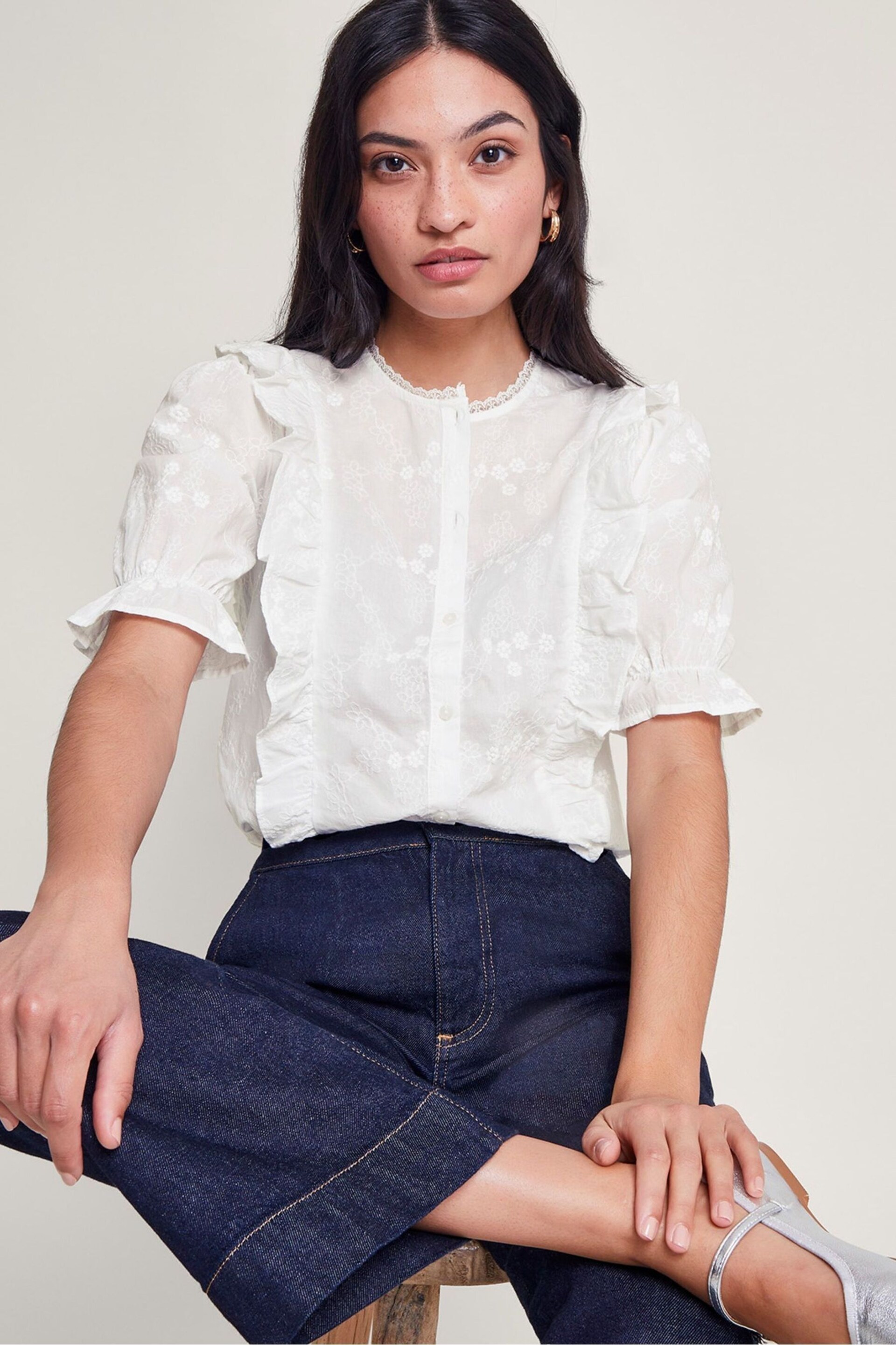 Monsoon White Embroidered Iris Blouse - Image 1 of 5