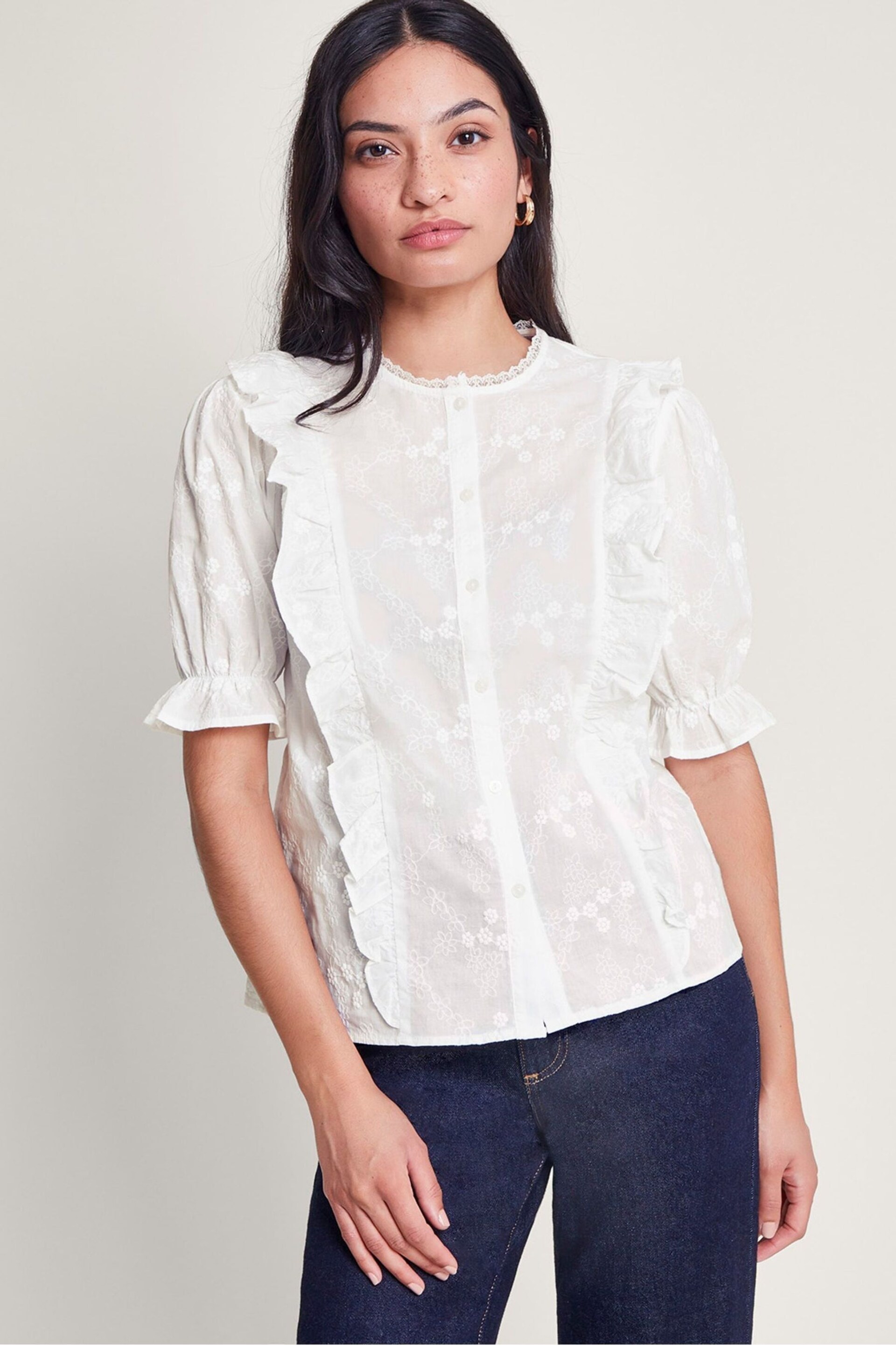 Monsoon White Embroidered Iris Blouse - Image 4 of 5