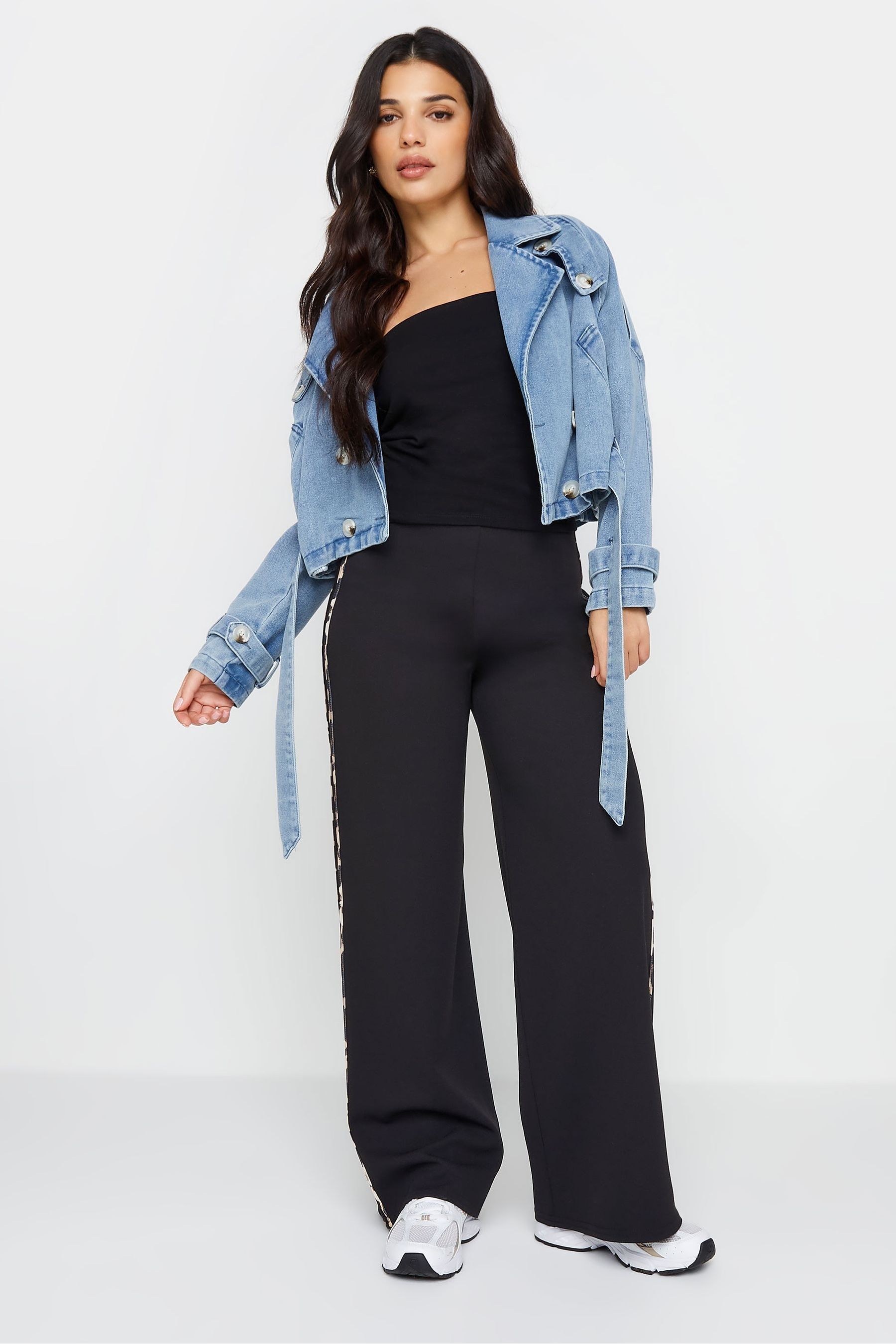 Buy PixieGirl Petite Black Leopard Print Side Stripe Wide Leg Trousers from the Next UK online shop