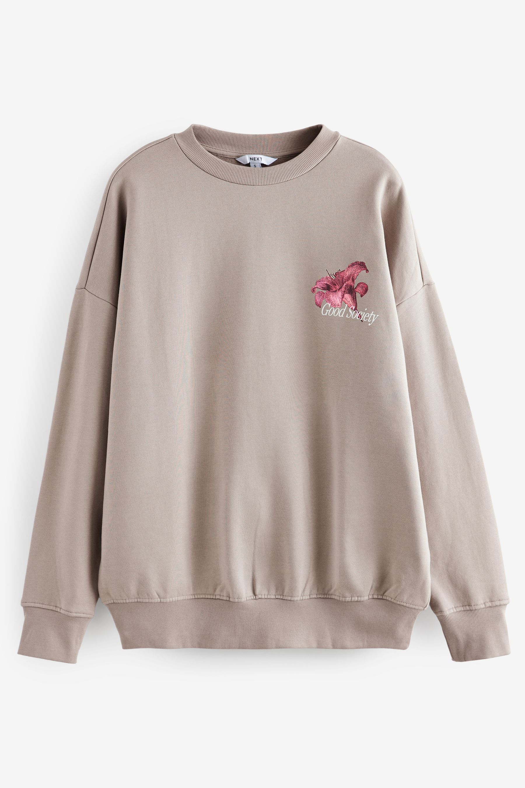 Buy Neutral Stone Pretty Floral Longline Back Graphic Relaxed Fit 100 Cotton Sweatshirt from Next Ireland