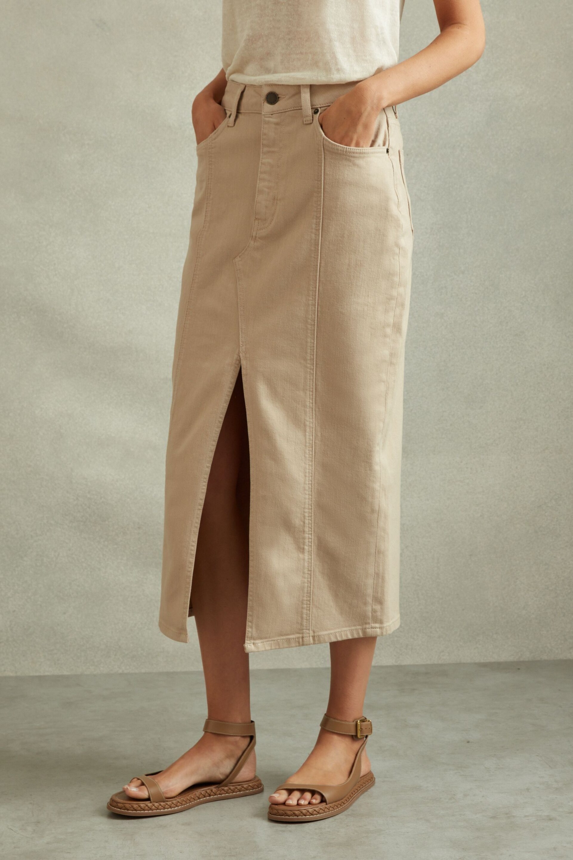 Reiss Stone Danica High Rise Denim Midi Skirt - Image 3 of 6