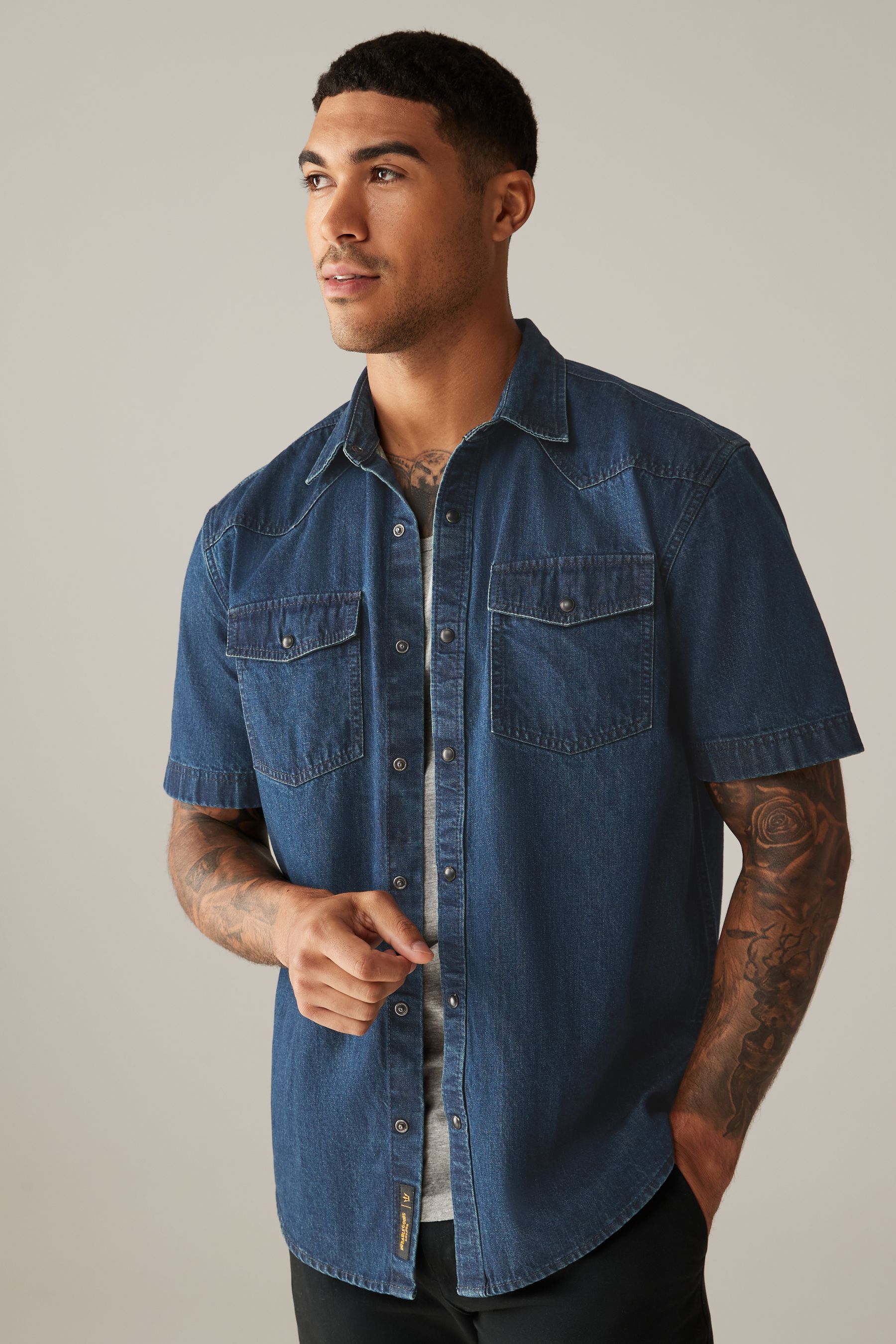 Short sleeve denim western shirt on sale