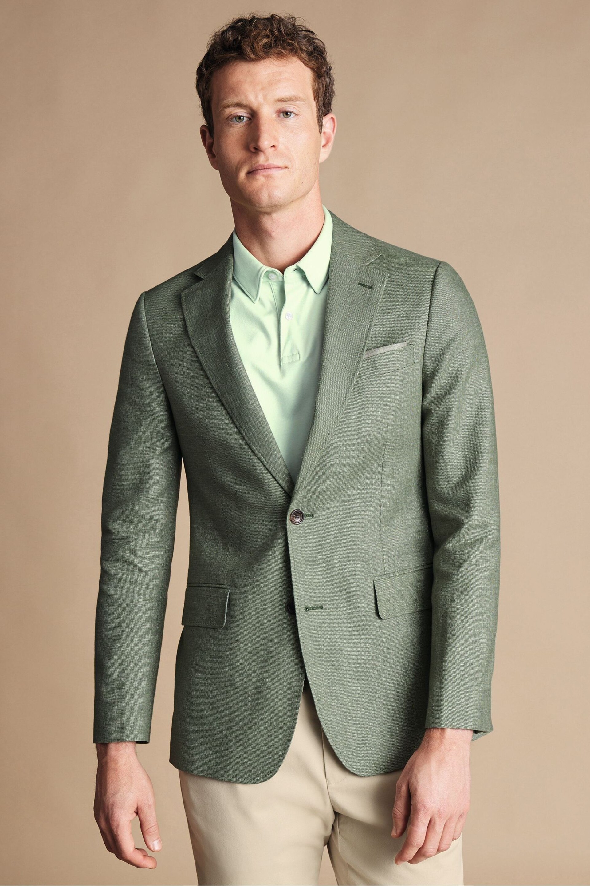 Charles Tyrwhitt Green Slim Fit Updated Linen Cotton Jacket - Image 1 of 5