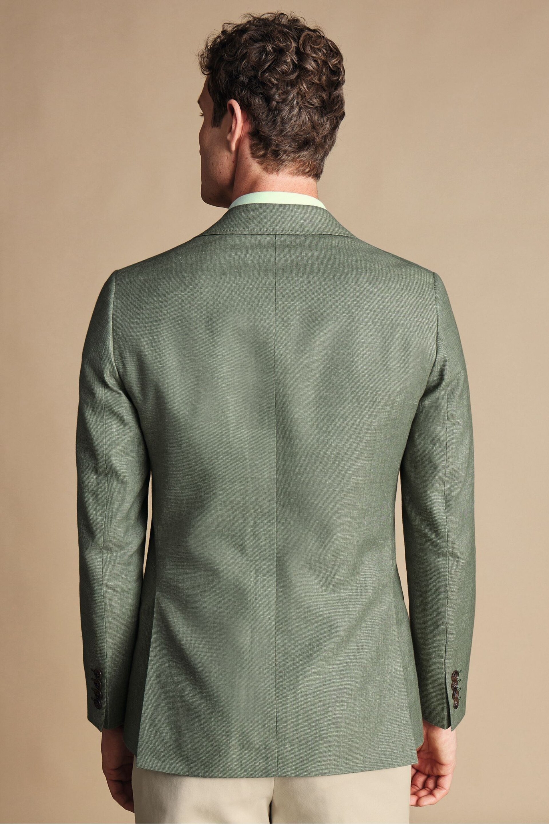 Charles Tyrwhitt Green Slim Fit Updated Linen Cotton Jacket - Image 2 of 5