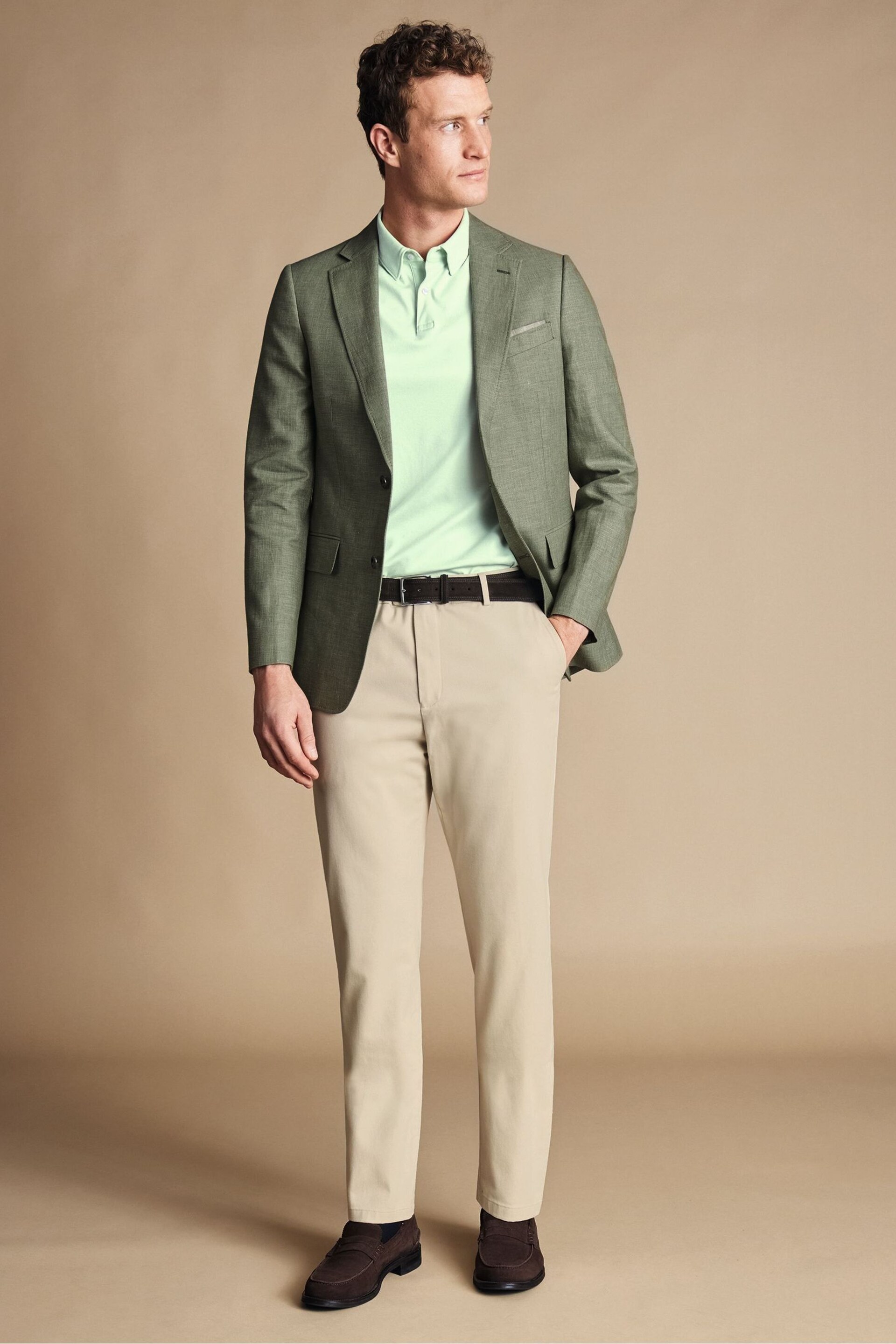 Charles Tyrwhitt Green Slim Fit Updated Linen Cotton Jacket - Image 3 of 5