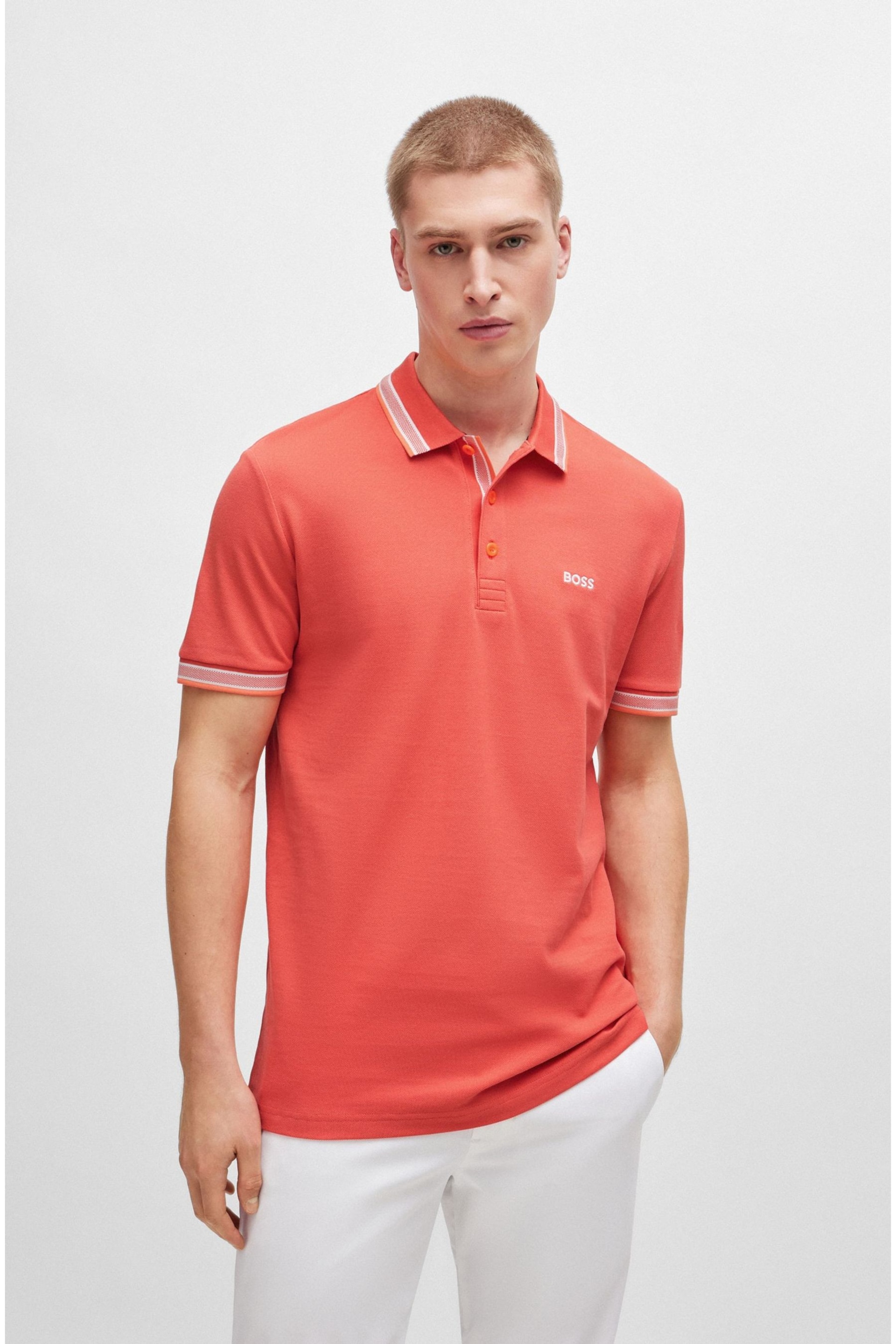 BOSS Dark Orange Cotton Polo Shirt With Contrast Logo Details - Image 2 of 5