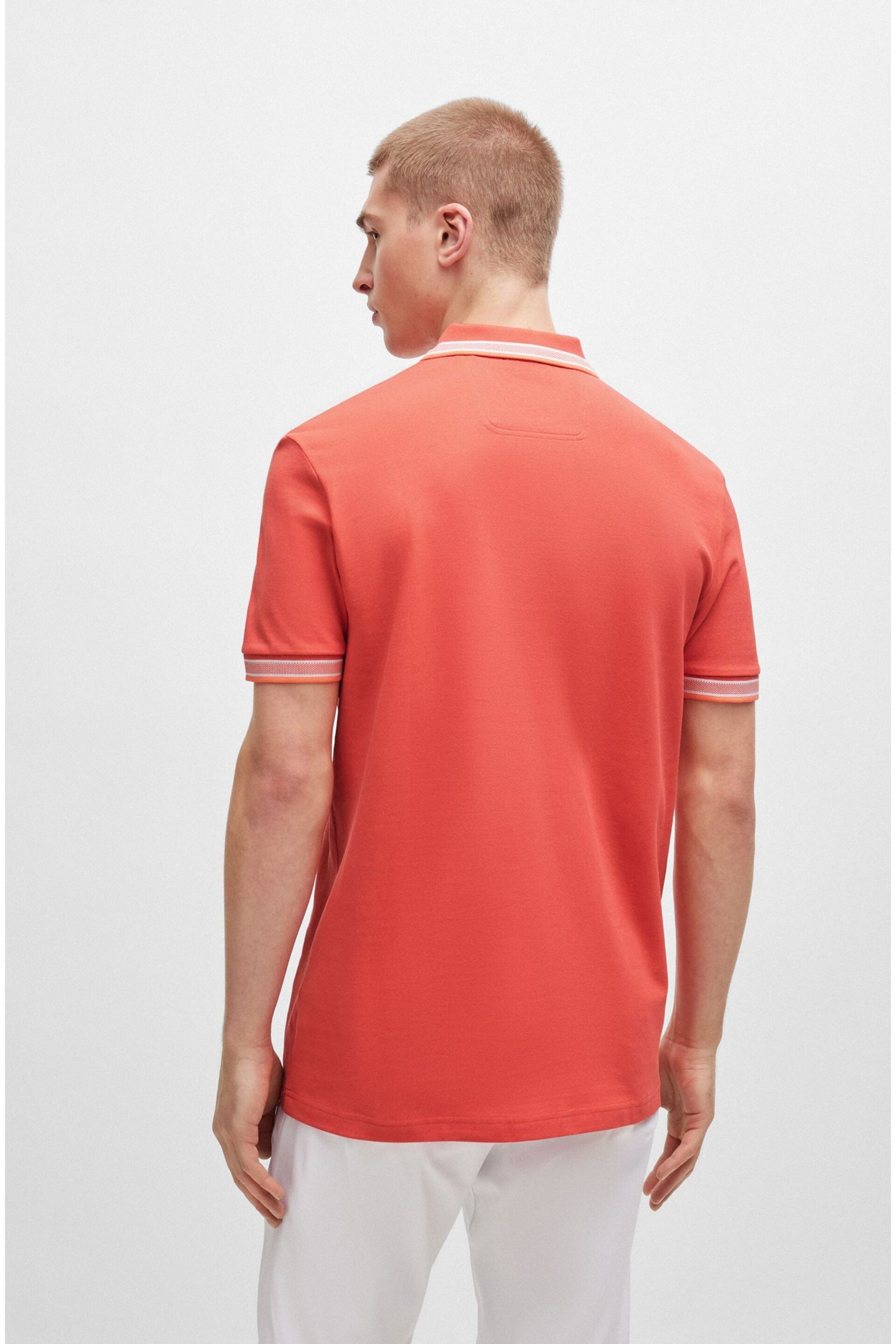BOSS Dark Orange Cotton Polo Shirt With Contrast Logo Details - Image 3 of 5