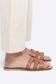 River Island Brown Leather Studded Flat Sandals - Image 1 of 6