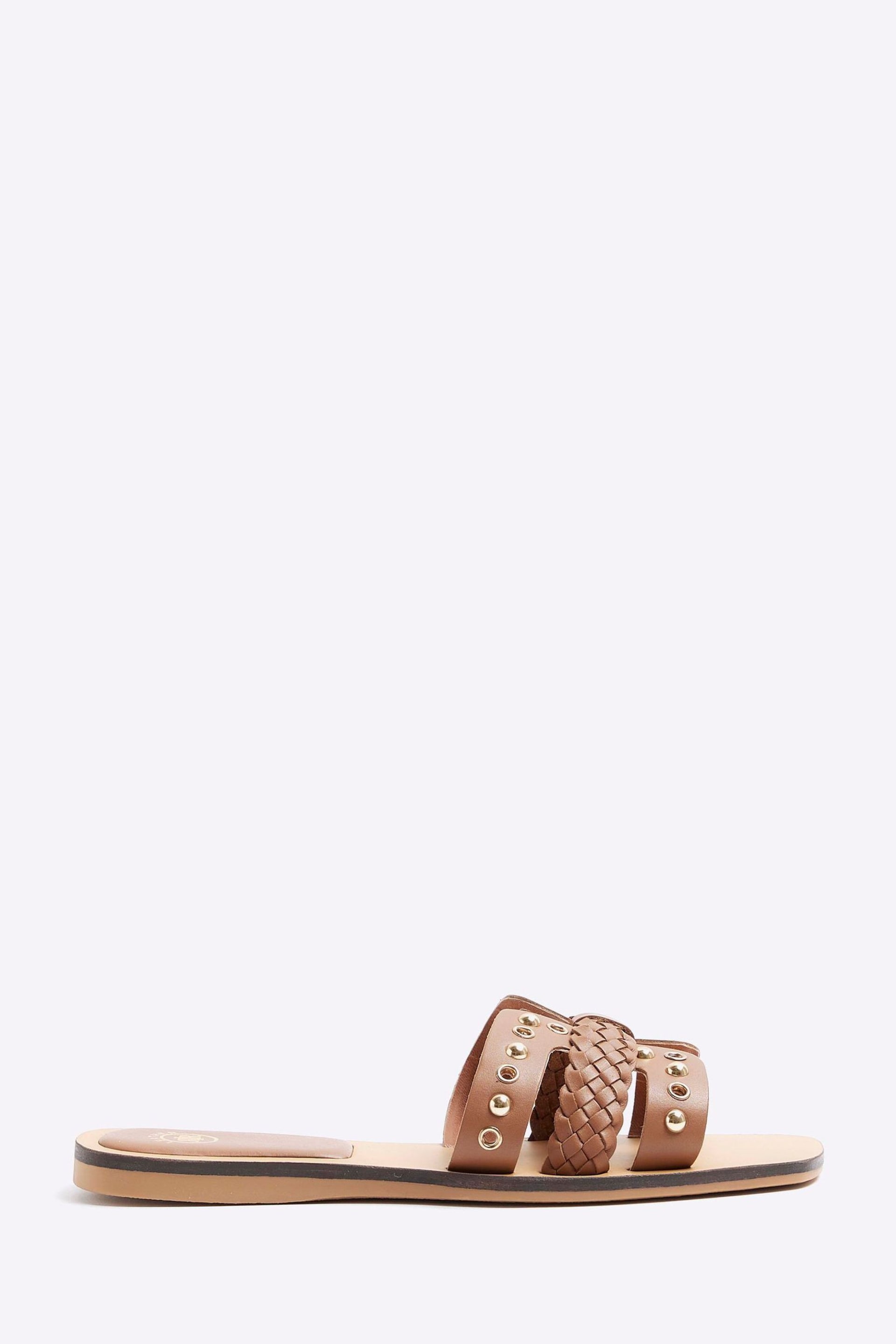 River Island Brown Leather Studded Flat Sandals - Image 2 of 6