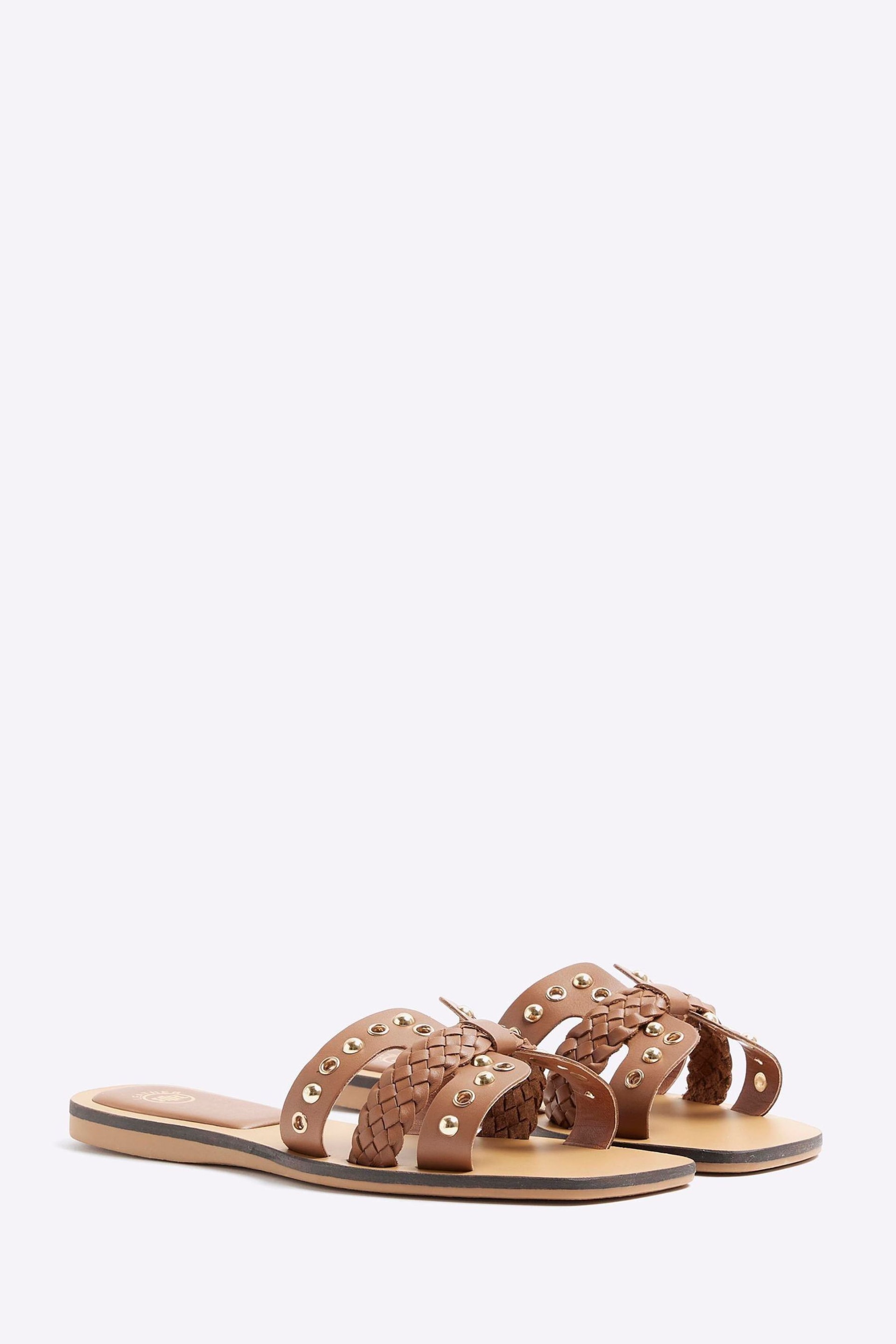 River Island Brown Leather Studded Flat Sandals - Image 3 of 6