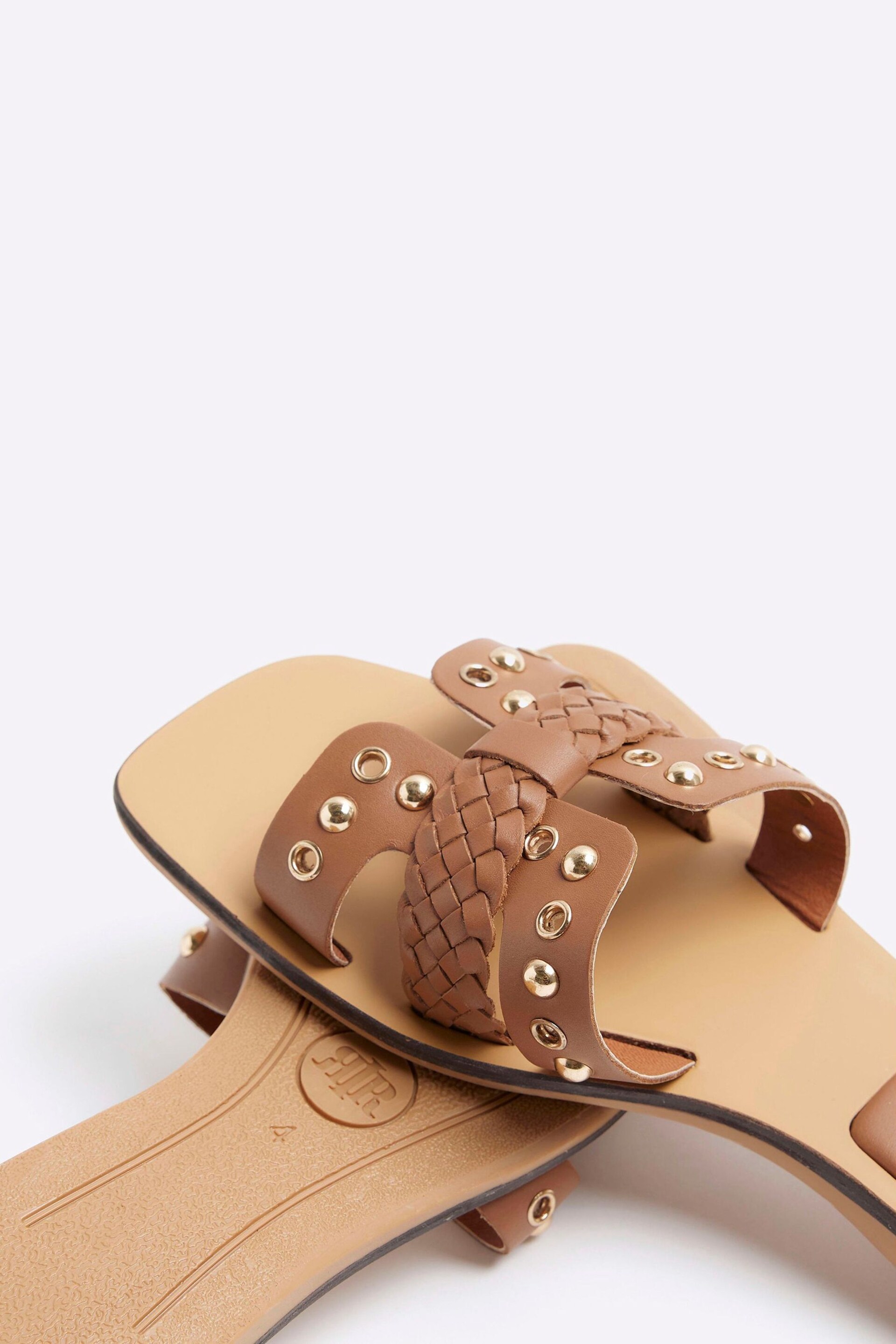 River Island Brown Leather Studded Flat Sandals - Image 6 of 6