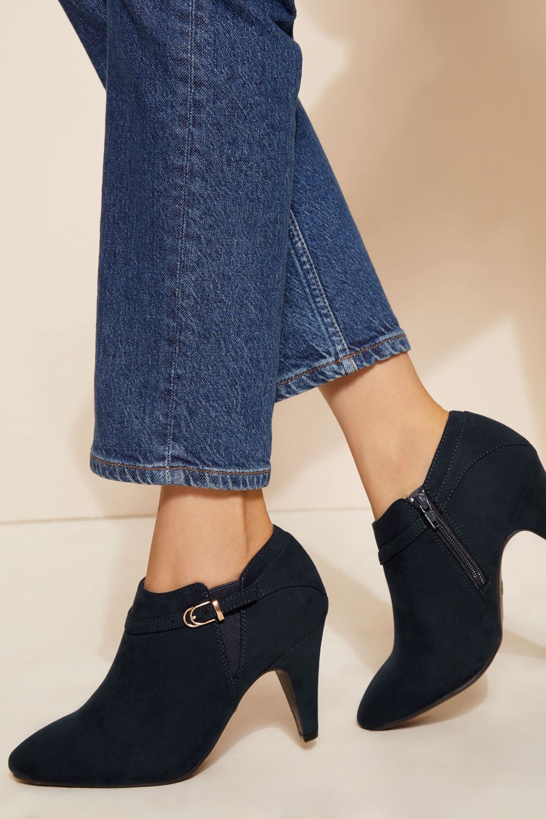 Buy Friends Like These Navy Blue Standard Fit Mid Heeled Zip Buckle Shoe Boot from the Next UK online shop