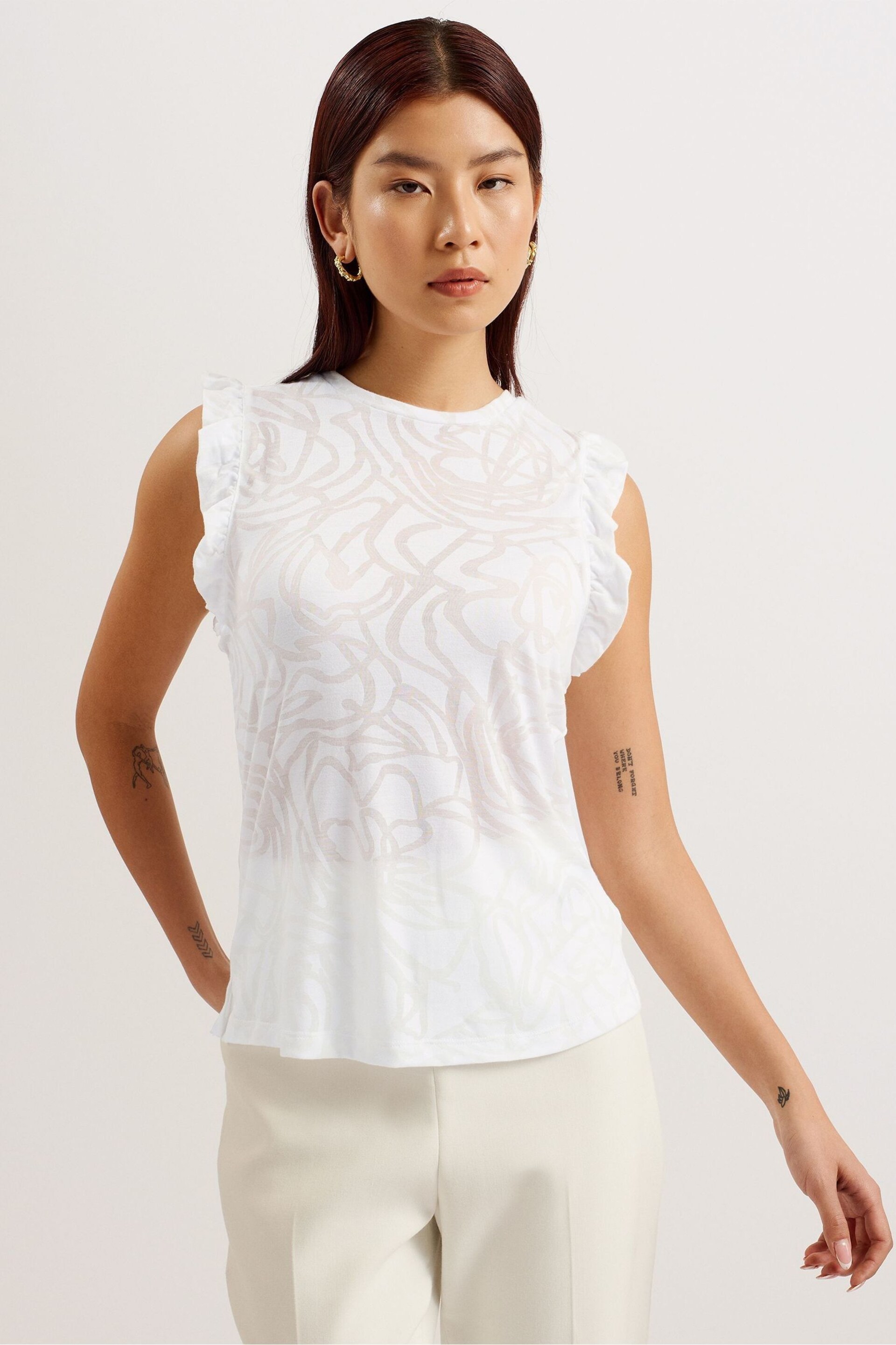 Ted Baker White Frill Sleeve Iilaa Top - Image 1 of 6