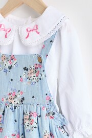 Cath Kidston Blue Floral Baby Woven 100% Cotton Dungarees & Long Sleeve Blouse Set - Image 5 of 9