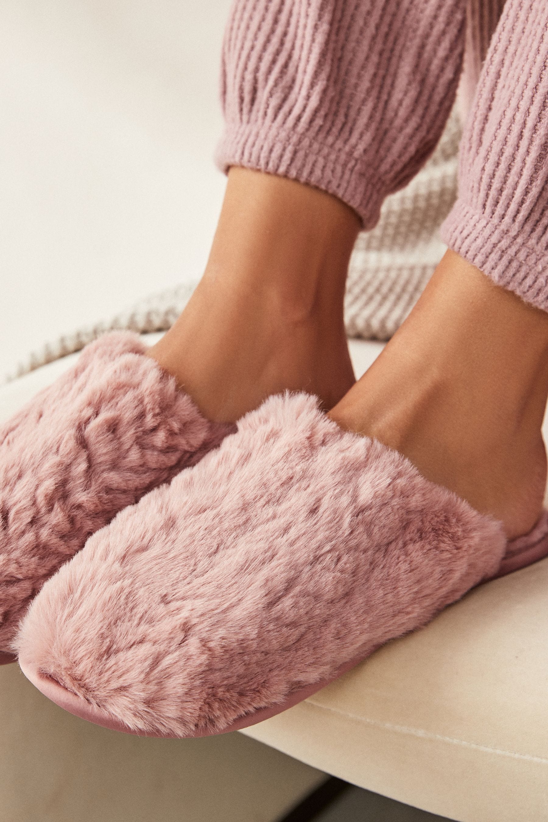 Buy Pink Recycled Faux Fur Mule Slippers from Next Netherlands