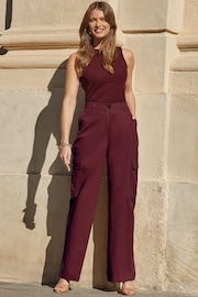 Sosandar Red Wide Leg Cargo Trousers - Image 4 of 5